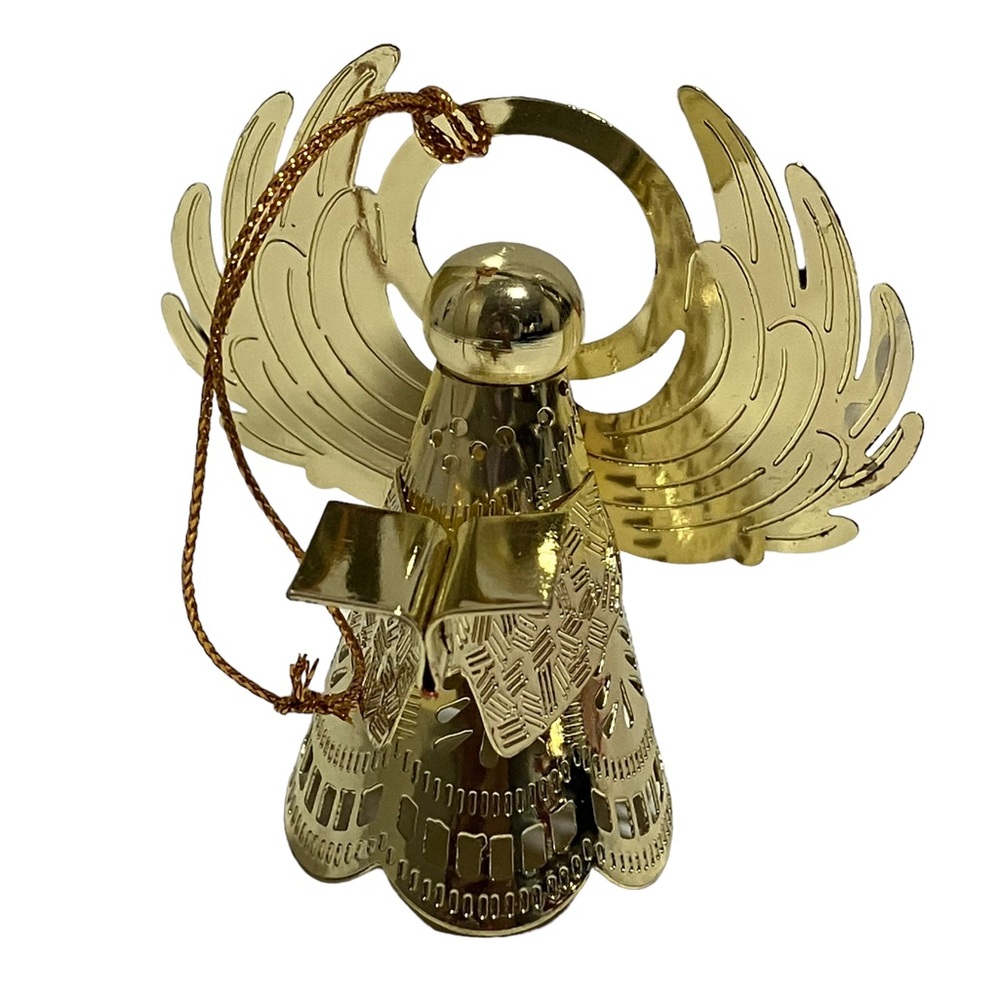 Vintage Metal Gold Tone 3D Angel Christmas Ornament